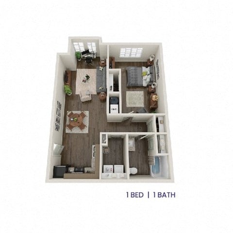 Floor plan for 1 bed, 1 bath, 766 sqft